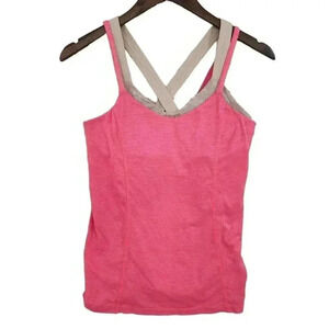 Lululemon Womens Pink Strappy Tank Top With Built-In Bra Size 8